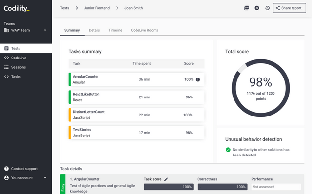 Codility interface