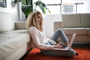 A woman working from home