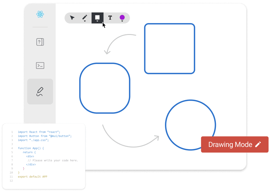 Use drawing mode in CoderPad Interview for system diagramming and visual thought process