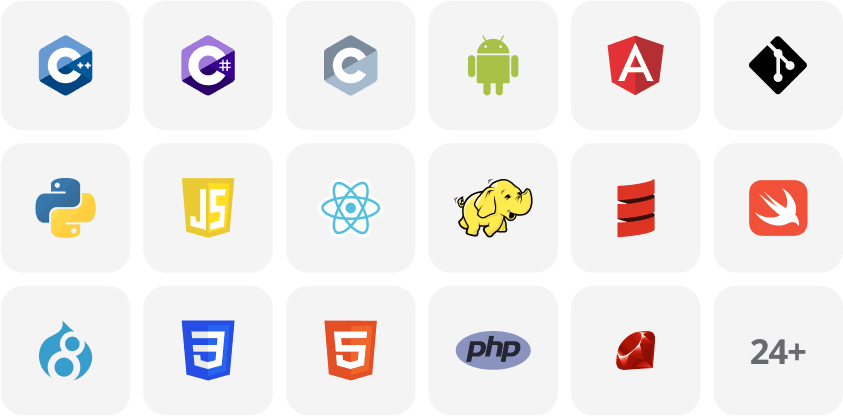 CoderPad Interview prend en charge tous les langages de programmation et frameworks populaires que les développeurs utilisent dans leurs projets quotidiens.