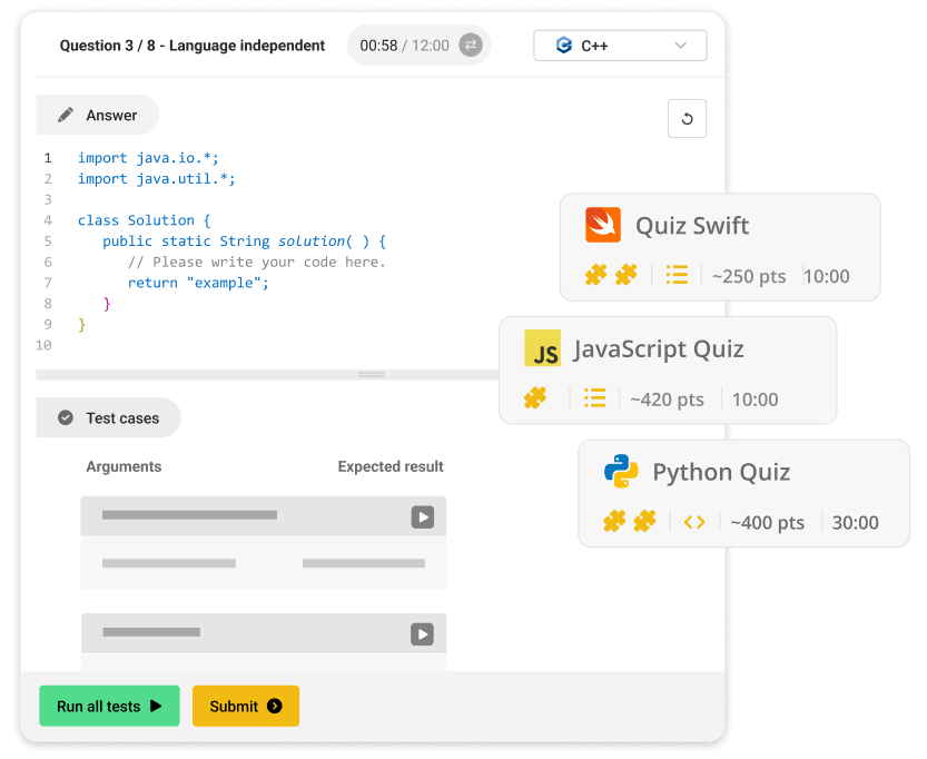 CoderPad Screen has a web based code-editor with syntax highlighting