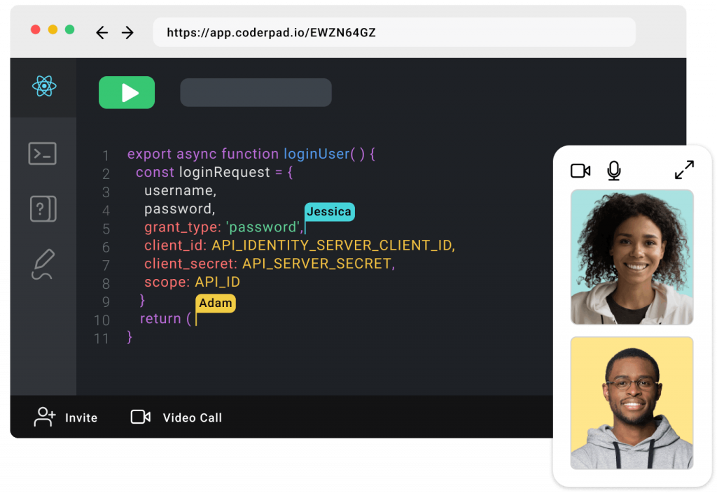 CoderPad Interview allows multiple people to write and execute code from within their browser
